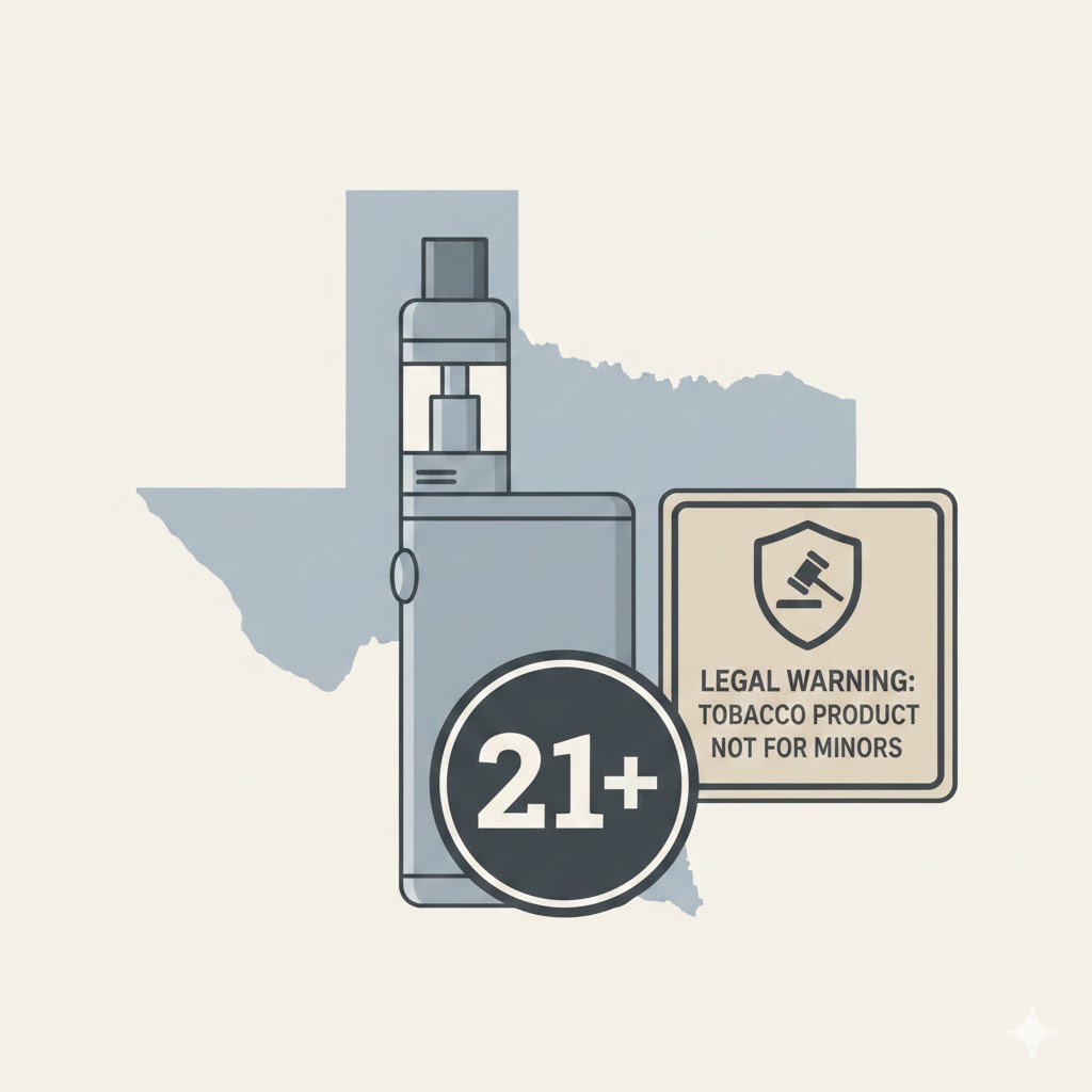 what is the legal age to vape in texas explained with 21+ symbol